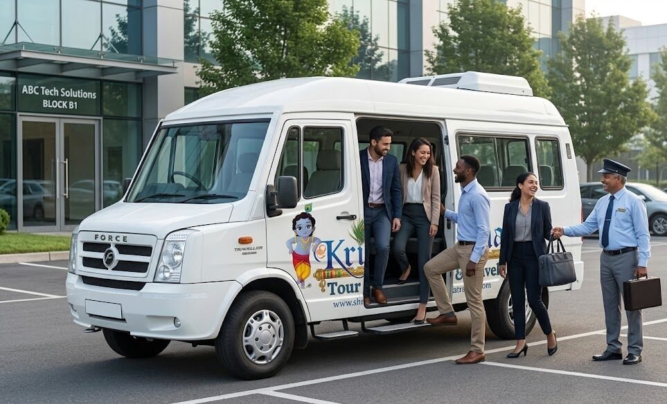 a high resolution photo taken inside a modern corporate office park parking area in noida