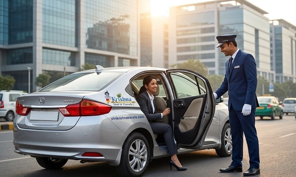 a professional chauffeur in a uniform opening the passenger door of a clean, premium silver sedan