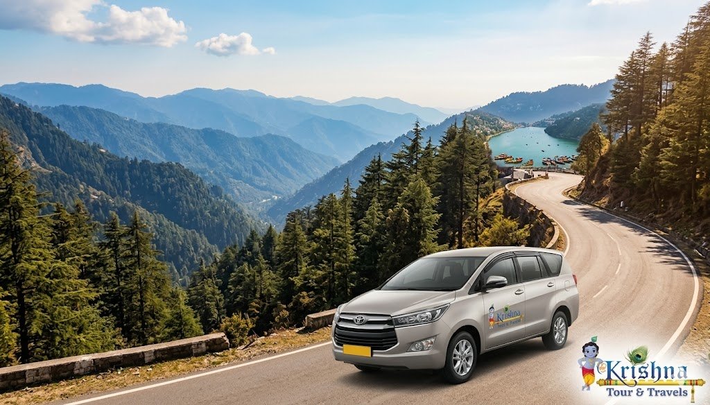 with a premium innova crysta taxi on the scenic mountain road approach to nainital